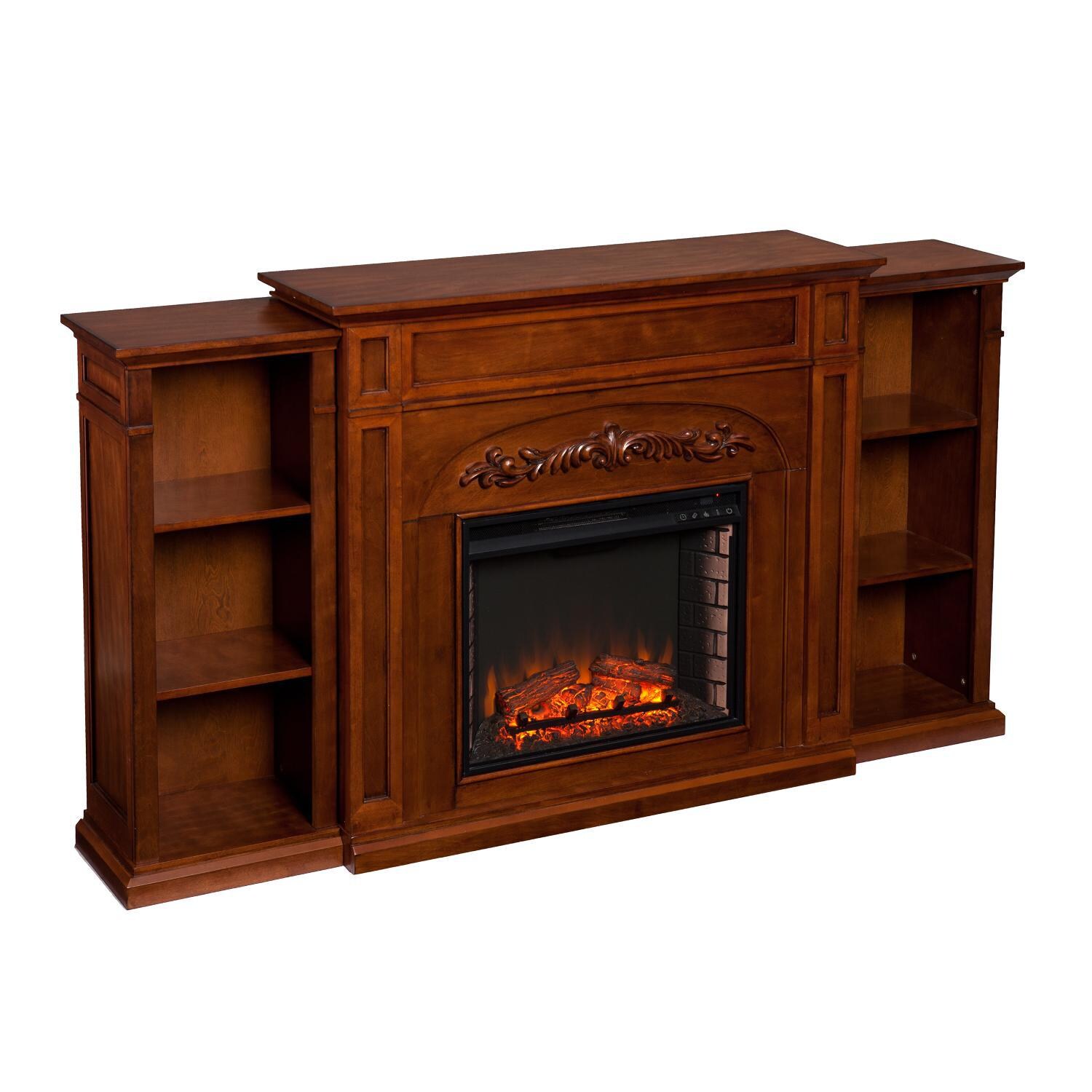 Southern Enterprises Chantilly 72-Inch Electric Fireplace W/ Bookcases - Autumn Oak - FE8532 - Angled View thumbnail