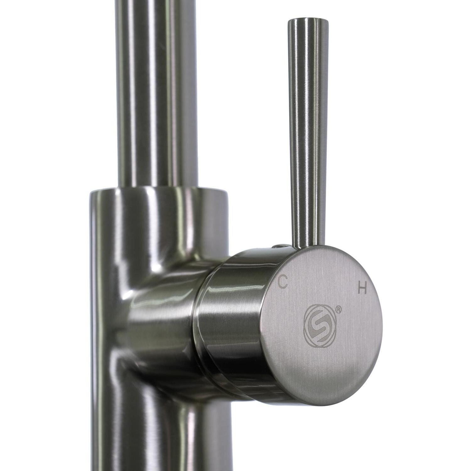 BBQGuys Signature - BBQ-RD2522-9 + BBQ-N88502B5-BN - 25 X 22 Drop-In Sink W/ Pull-Down Faucet Soap Dispenser & Strainer - Handle thumbnail