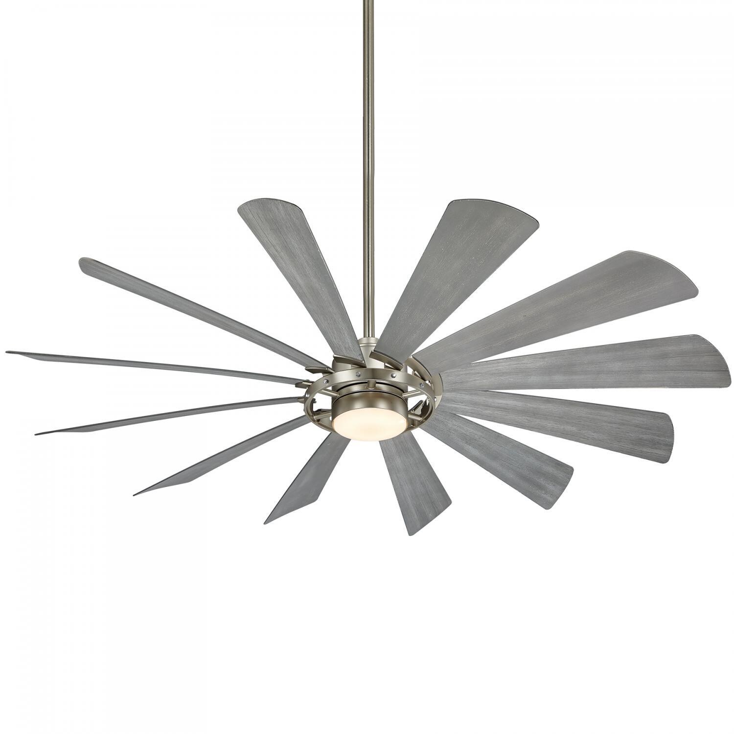 Minka-Aire Windmolen 65-Inch 12-Blade LED Ceiling Fan in Brushed Steel Finish W/ Ashwood Blades & Etched Lens - F870L-BS