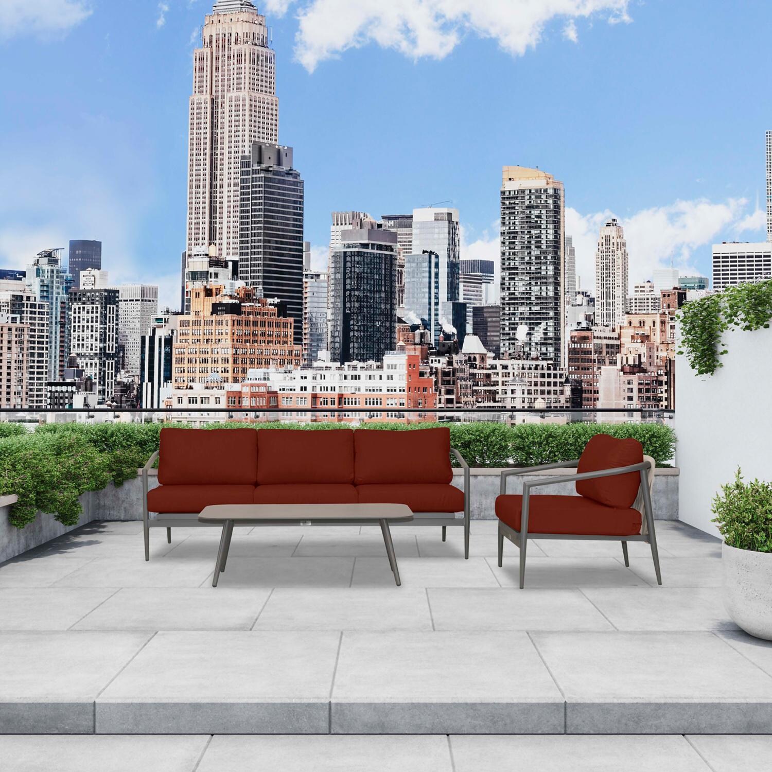 Lakeview Midnight Cove 3 Pc Aluminum Sofa Seating Set in Slate/Pebble Gray/Canvas Henna - Lifestyle thumbnail