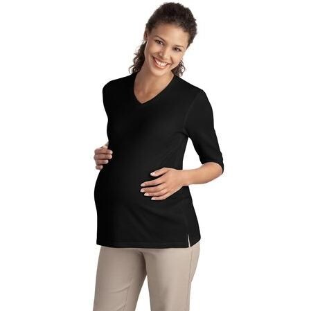 Port Authority Ladies 3/4-Sleeve Silk Touch Maternity V-Neck Shirt - Black