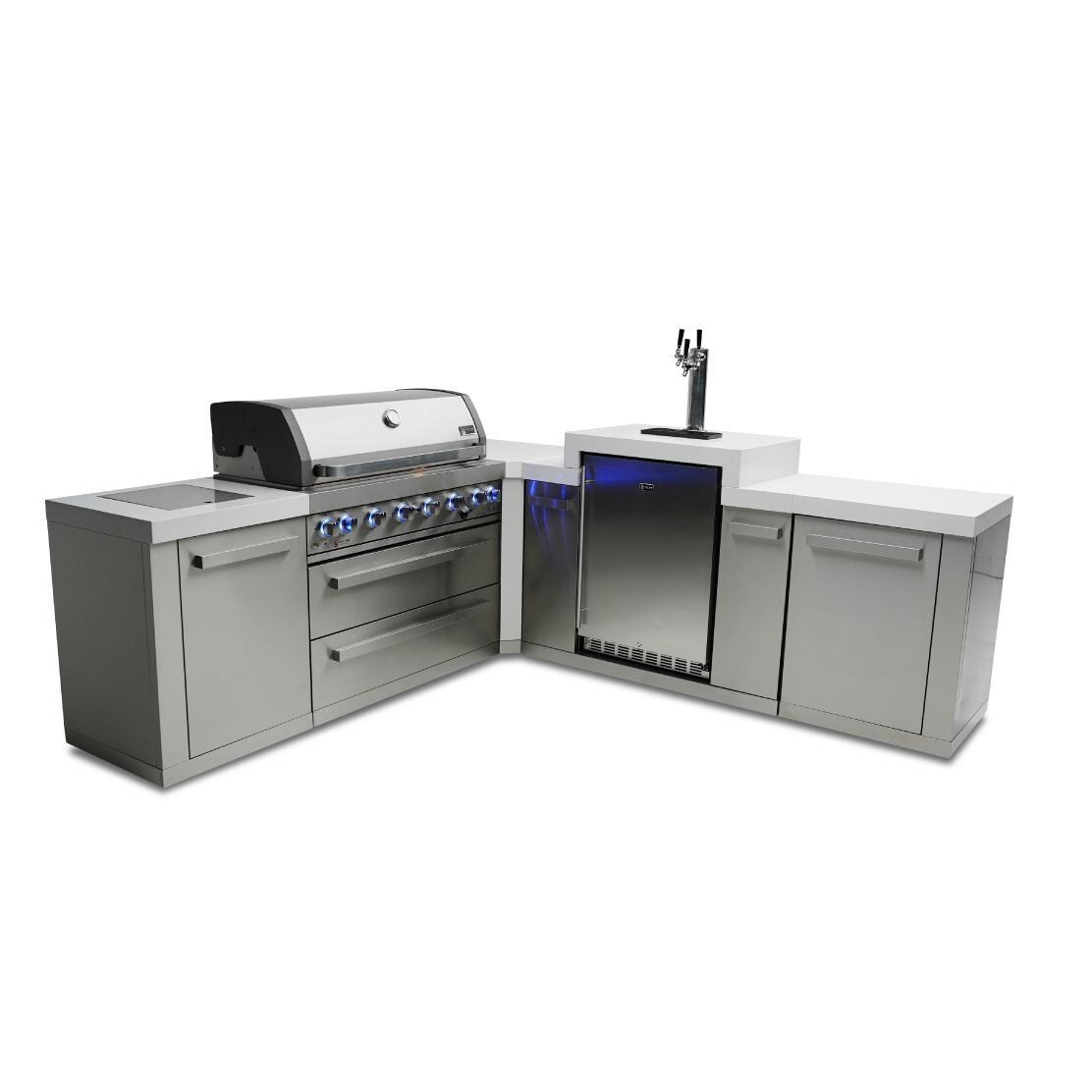 Mont Alpi Original Series 8 Ft L-Shaped Natural Gas Outdoor Kitchen Island w/ Side Burner & Kegerator (Ships Propane w/ Conversion Kit) - MAi805-90KEG