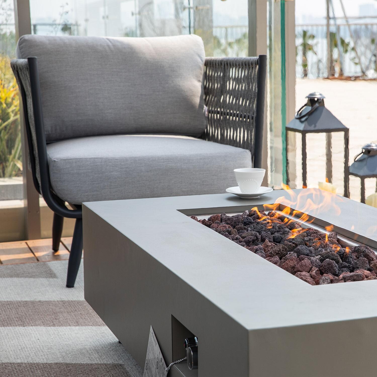 Elementi OS-2504S Milano Outdoor Aluminum Club Chair w/ Sunbrella Cushions - Patio - Shown w/ Fire Pit - On - Lifestyle thumbnail