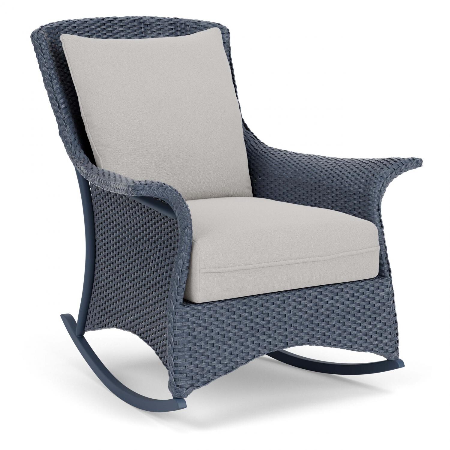 Lloyd Flanders Mandalay Lounge Rocker In Denim Blue Finish With Tundra Dove Fabric - Angled thumbnail