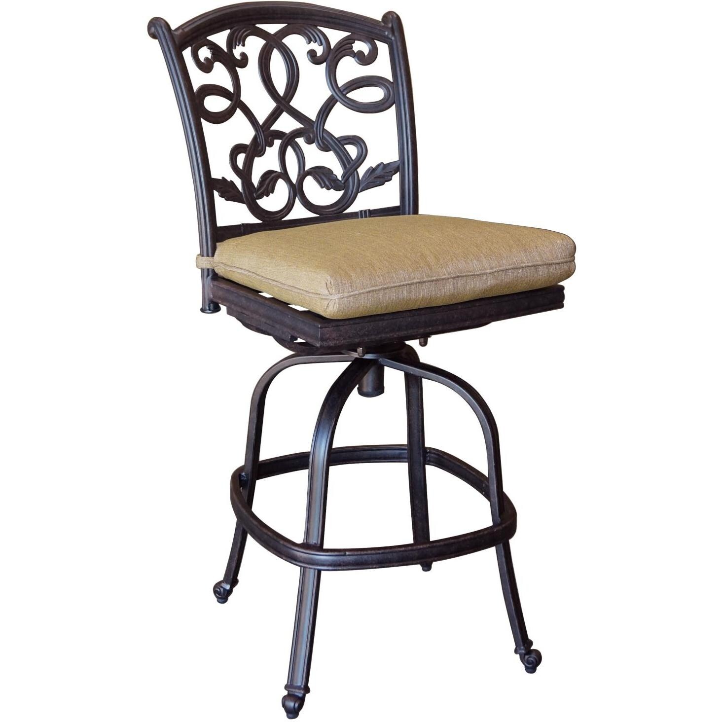 Darlee DL2052-5PC-80F17 Santa Monica 5 Piece Cast Aluminum Patio Armless Bar Stool Set W/ 42 Inch Round Pedestal Table & Sesame Cushions - Armless Bar Stool thumbnail
