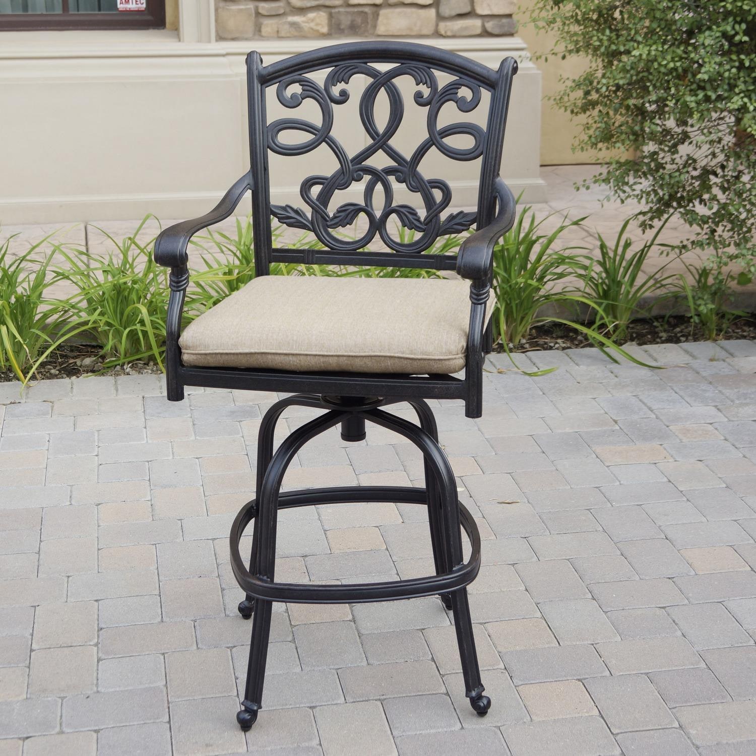 Darlee Santa Monica Cast Aluminum 4 Pc Set Swivel Bar Stool Set in Antique Bronze/Beige Canvas by - B/DL2052-7-4