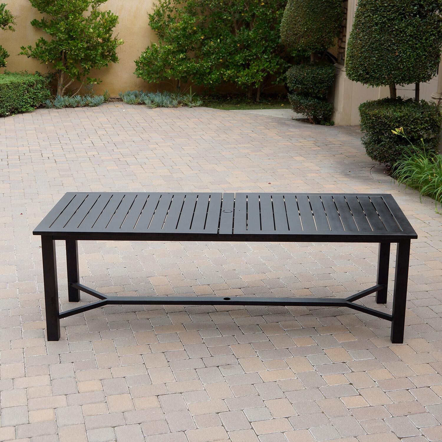 Darlee DL13-11PCD-2350LE-S Nassau 11 Pc Cast Aluminum Dining Set in Antique Bronze w/ Sesame Cushions - Table Side View - Lifestyle thumbnail