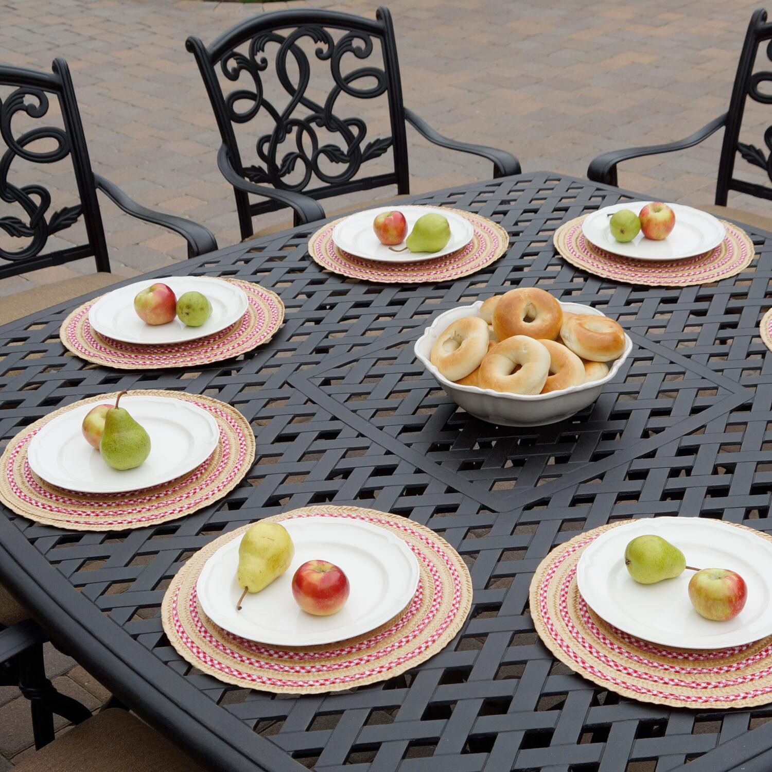 Darlee DL2052-9PC-30W Santa Monica 9 Piece Cast Aluminum Patio Dining Set W/ 64 Inch Square Table & Sesame Cushions - Table Detail thumbnail