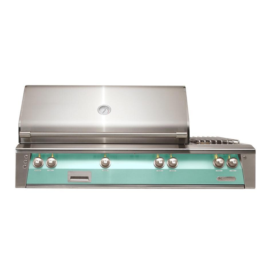 Alfresco ALXE 56-Inch Built-In Natural Gas Deluxe Grill With Rotisserie And Side Burner in Light Green - ALXE-56-NG-S6027