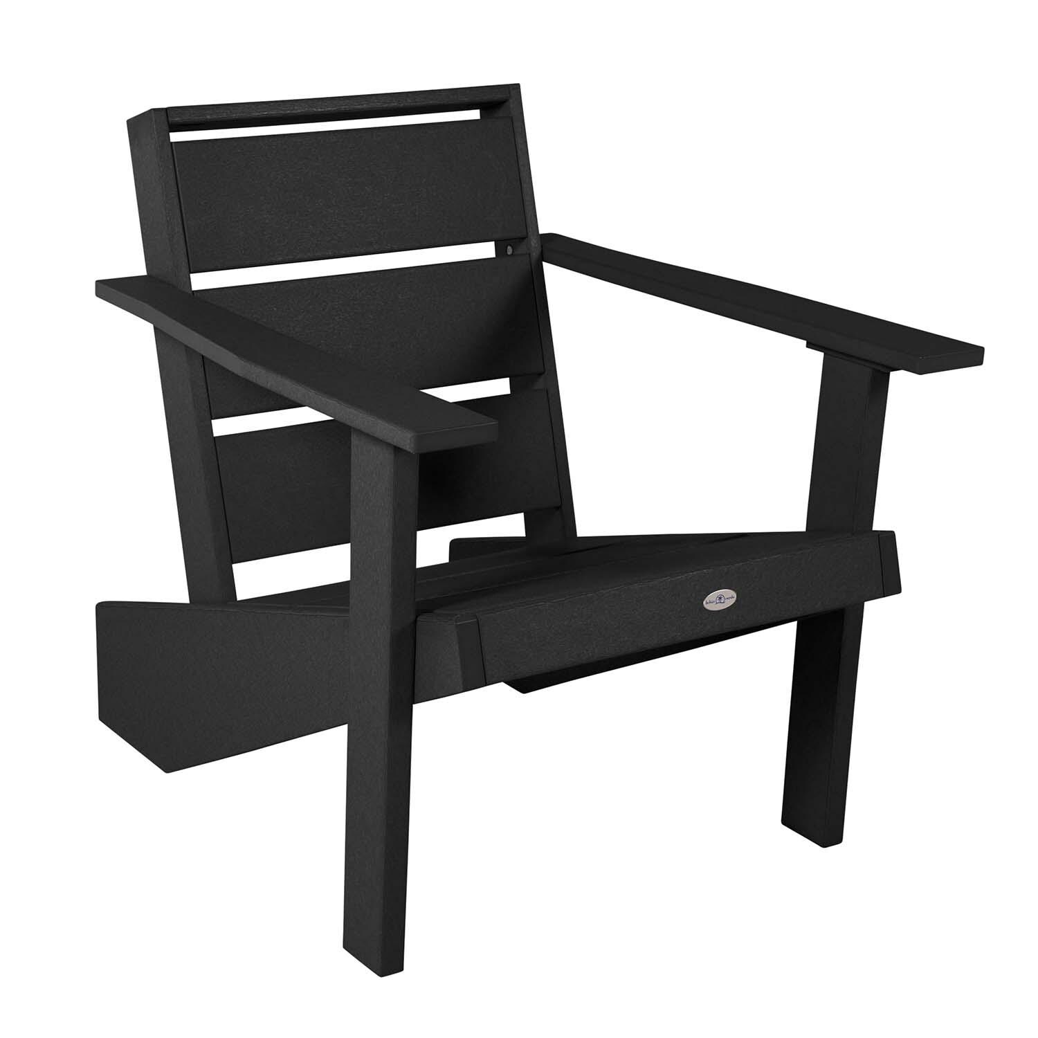 Hazel Cove Recycled Plastic Adirondack Chair in Black Sand by Lakeview Outdoor Designs - Angled View - White Background thumbnail