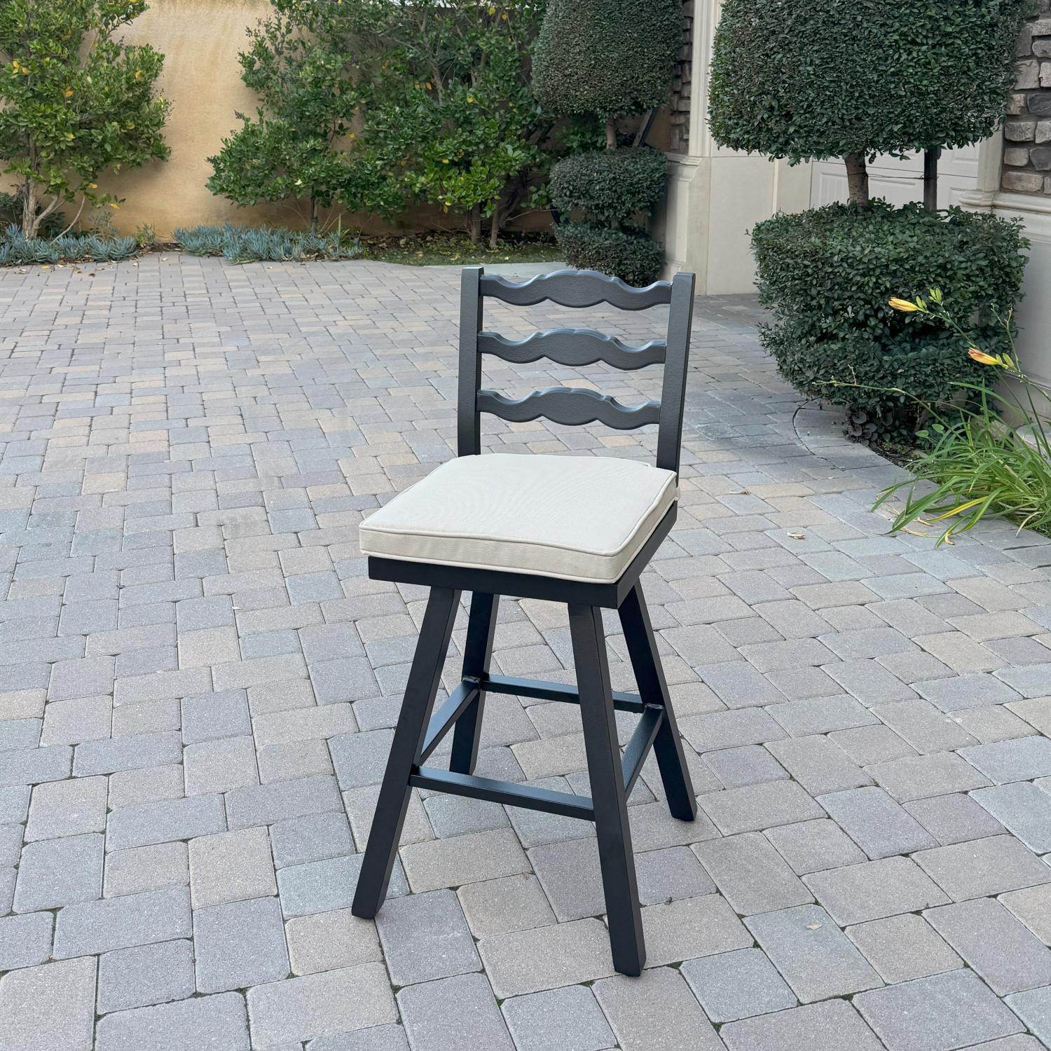 Aspen Aluminum 3 Pc Patio Bar Set w/ 30-in Round Counter Height Bar Table in Beige by Darlee - Bar Stool - Lifestyle thumbnail