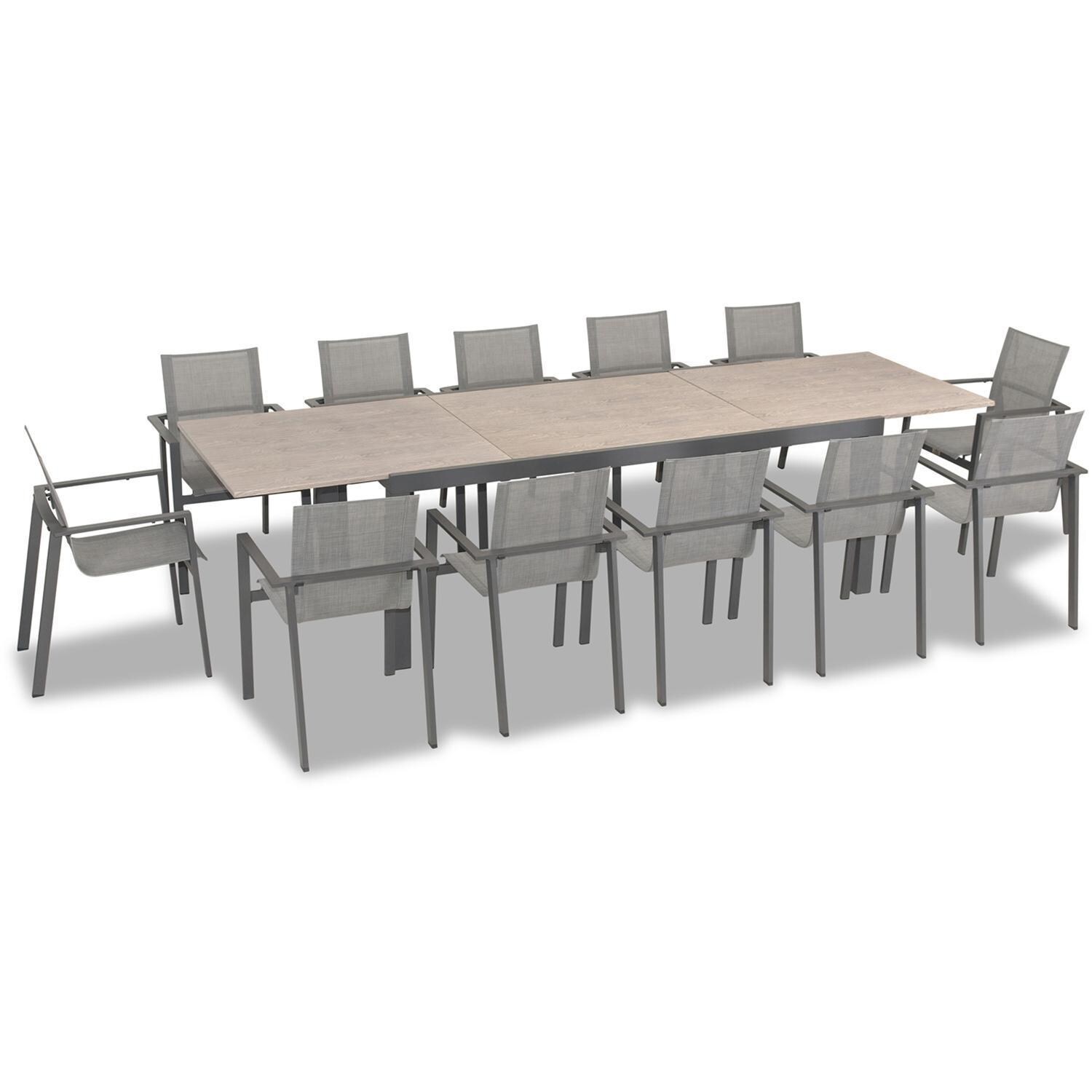 Spring Bay 13 Piece Extendable Dining Set in Slate/Barnwood - Angled View - White Background thumbnail