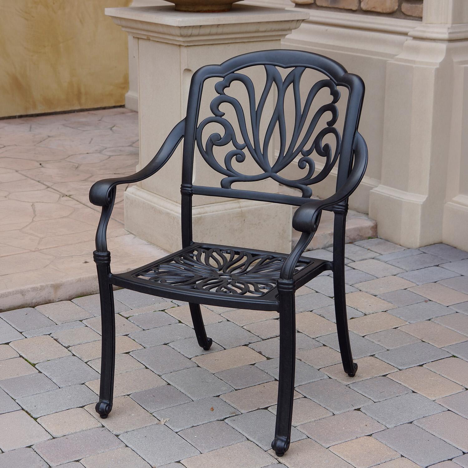 Darlee Elisabeth 9 Pc Cast Aluminum Dining Set w/ 71 Inch Round Series 99 Table in Antique Bronze/Beige - Chair w/ no Cushion - Lifestyle thumbnail