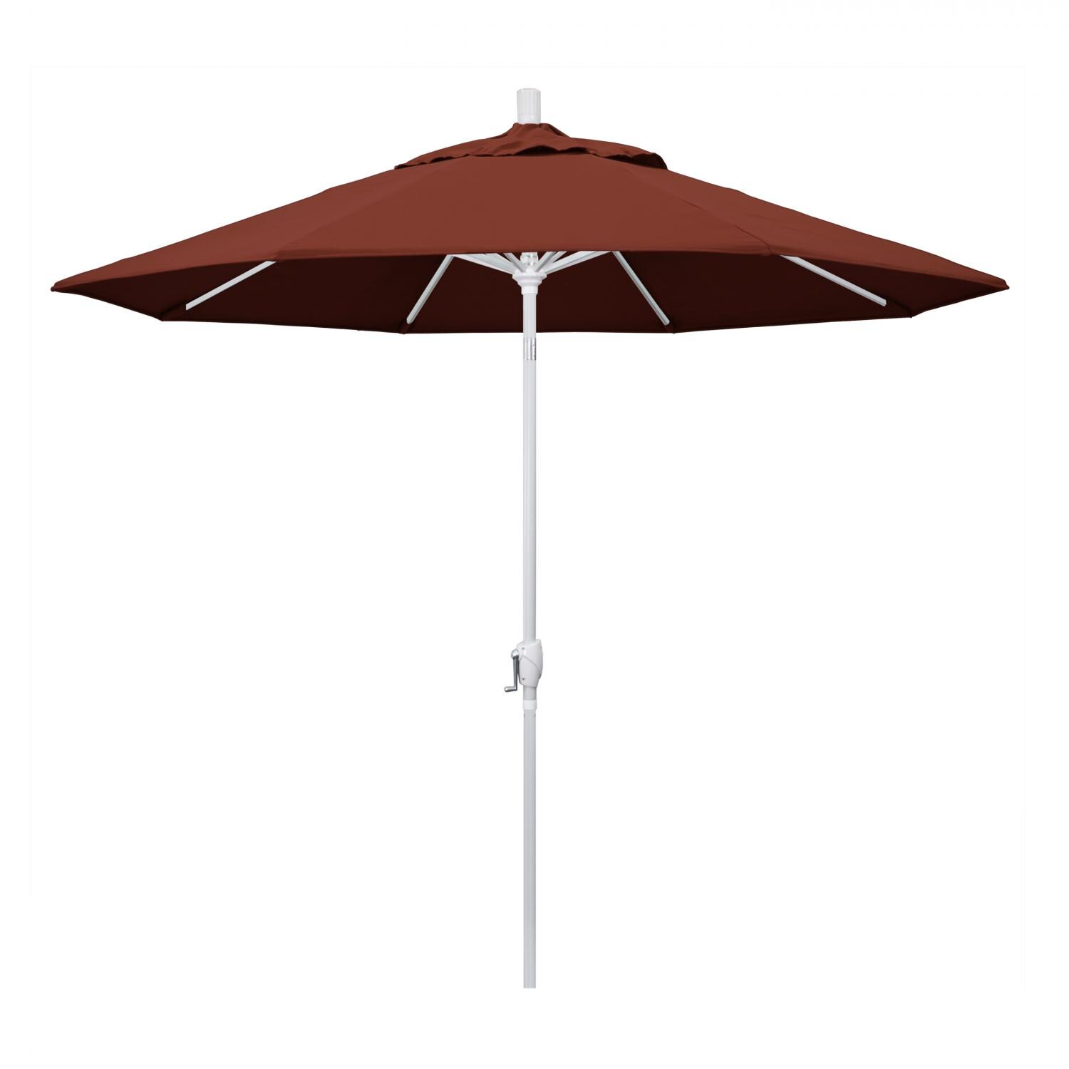California Umbrella 9 Ft Octagonal Aluminum Push Button Tilt Patio Umbrella W/ Crank Lift & Aluminum Ribs - Matted White Frame / Sunbrella Canvas Henna Canopy thumbnail