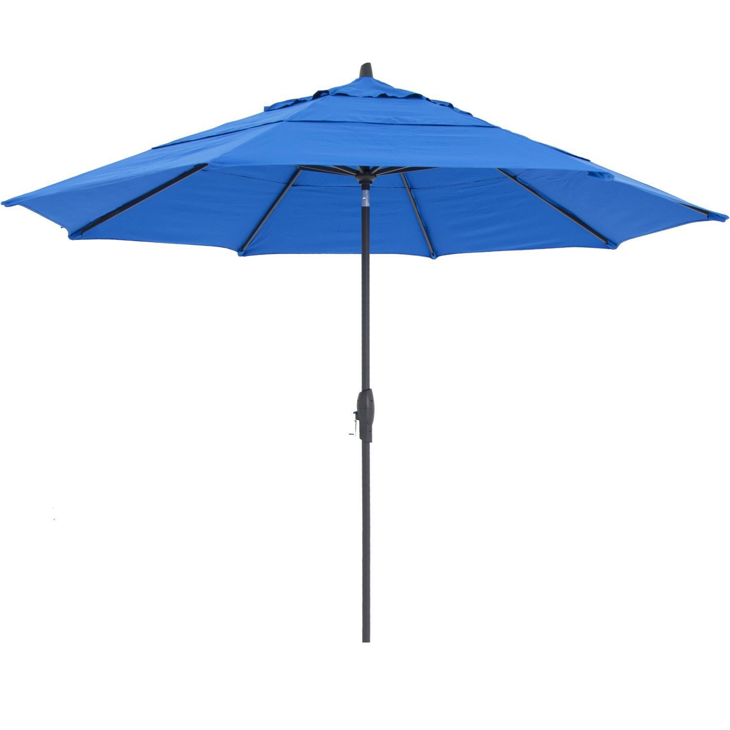 Treasure Garden 11 Ft Octagonal Aluminum Auto Tilt Patio Umbrella W Crank Lift Double Vent Black Frame Sunbrella Pacific Blue Canopy Bbqguys