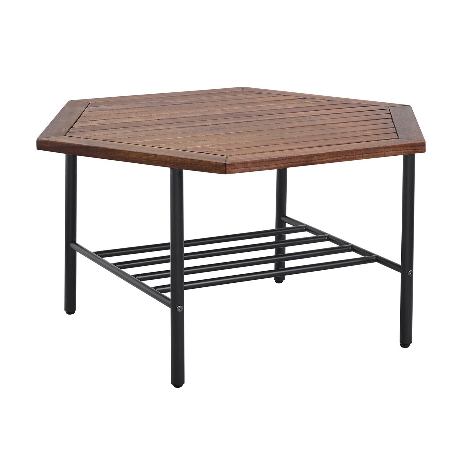 Walker Edison Pearson 35 X 30 Inch Hexagonal Acacia & Steel Patio Coffee Table - Dark Brown image