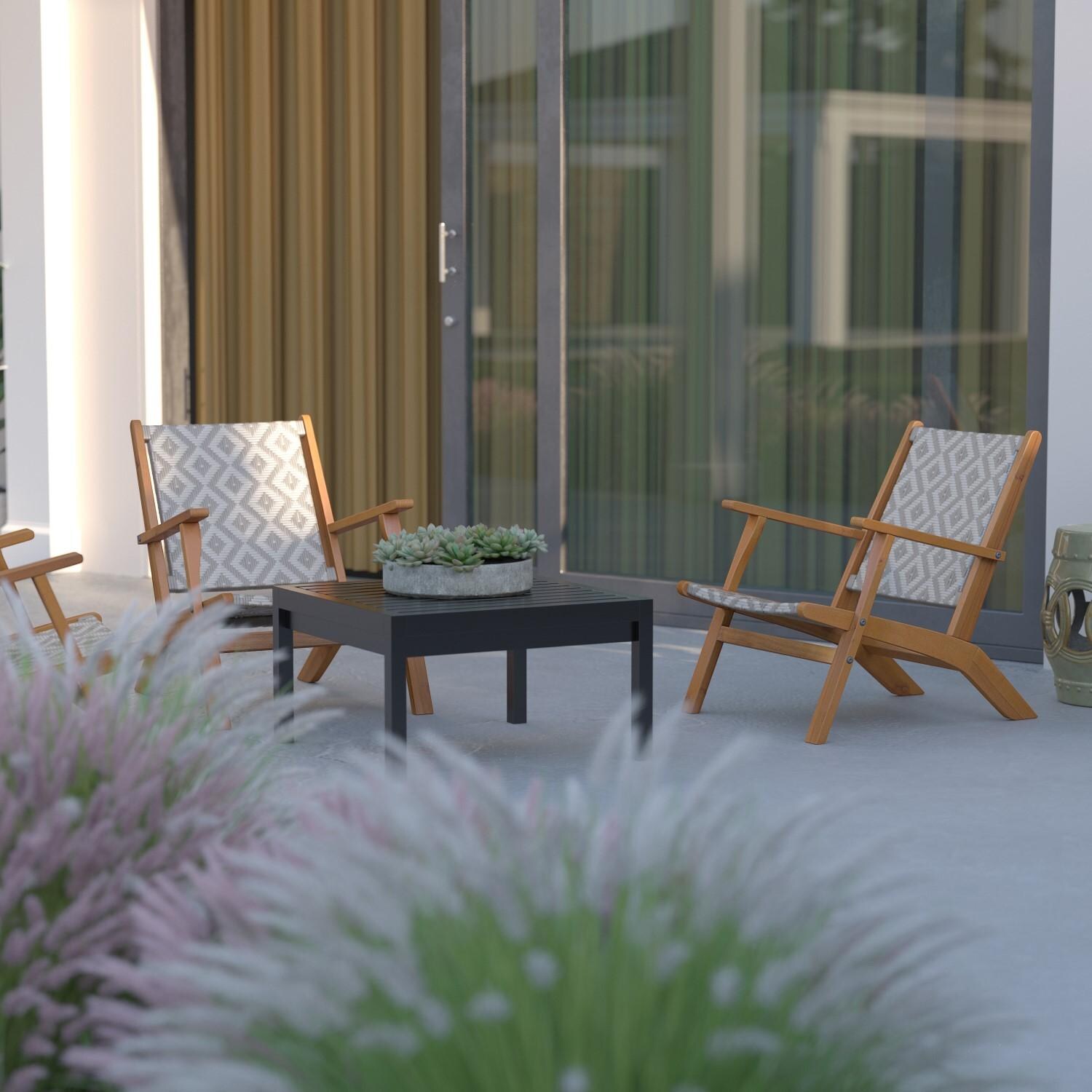Crewview Outdoor Chair w/ All Weather Wicker Weave by Ultimate Patio - Shown w/ 2nd Chair and Side Table (Not Included) - Lifestyle thumbnail