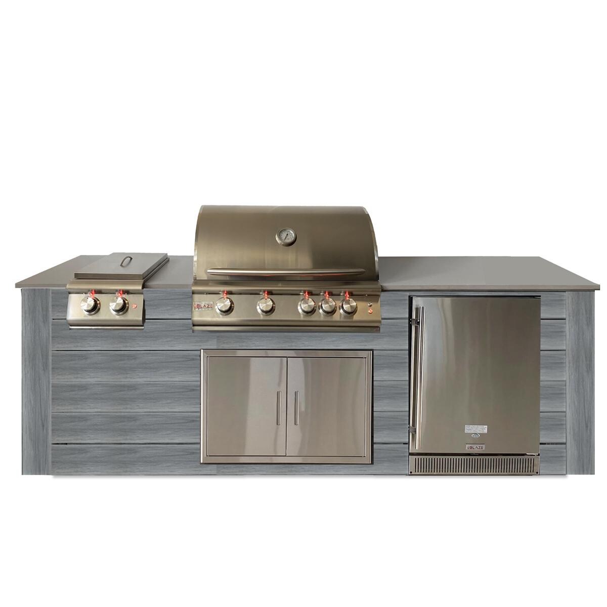 Pro-Fit 8-Foot Outdoor Kitchen Island W/ BLZ-4LTE2-NG Blaze Premium LTE 32-Inch Natural Gas Grill, Double Side Burner & Refrigerator - Driftwood Grey / Grigio Cemento Satin thumbnail