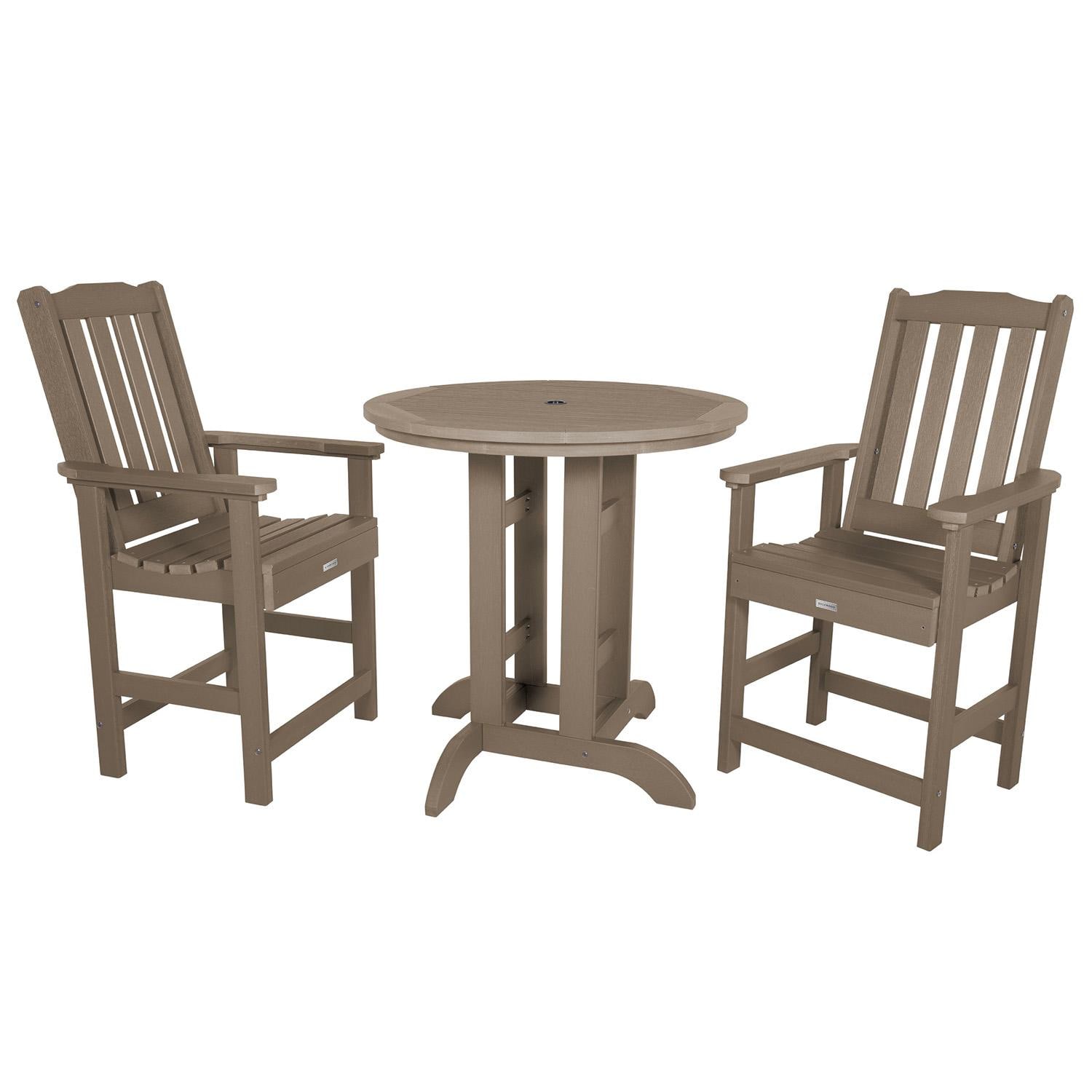 Hart Lane 3 Pc Recycled Plastic Round Counter Dining Set in Woodland Brown By Lakeview Outdoor Designs - White Background thumbnail