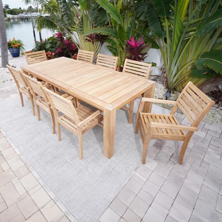Royal Teak Collection Avant 9 Pc Teak Dining Set w/ 94 Inch Rectangular Table - Set - Lifestyle thumbnail