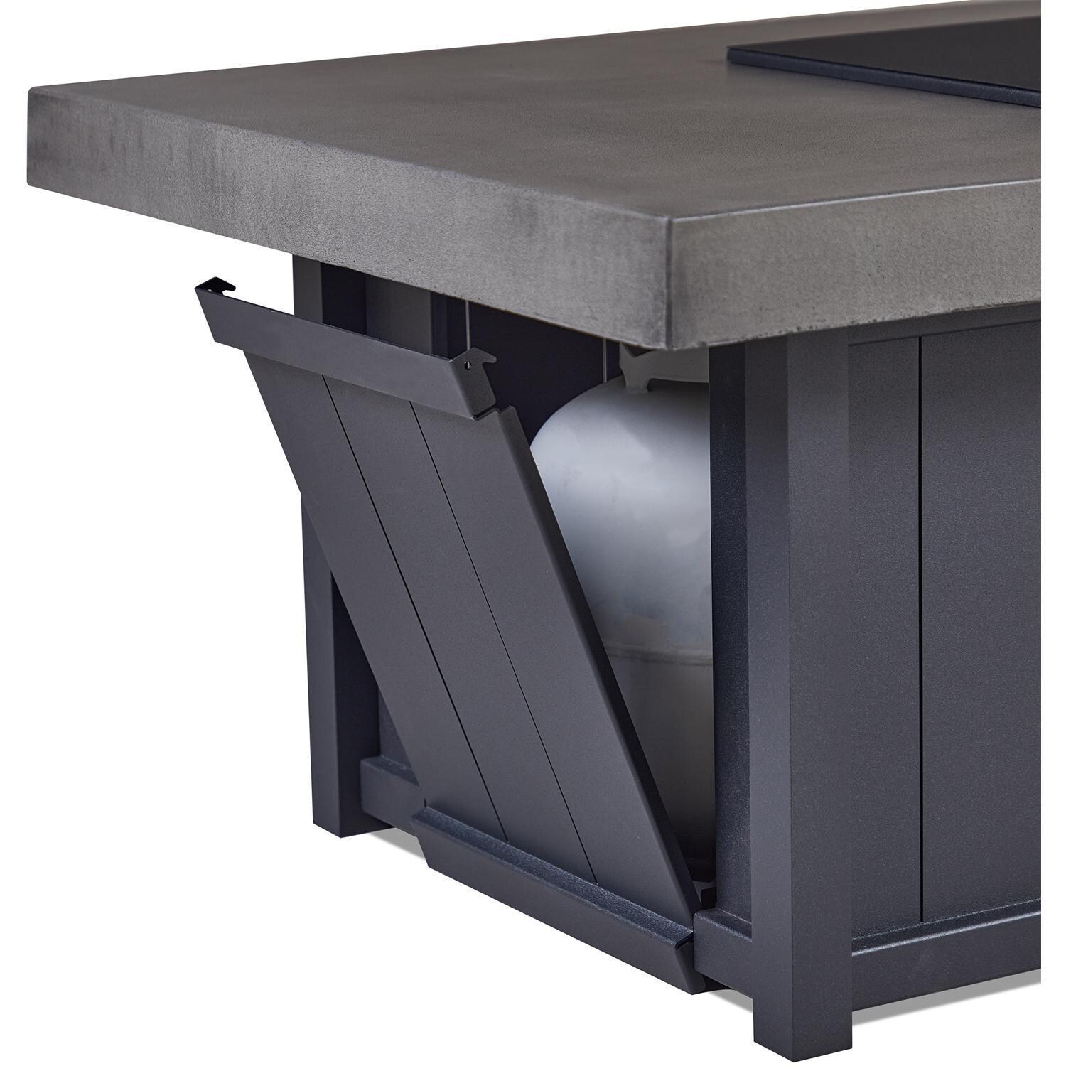Grahamview 35267LP-CHRC/SMK 72 Inch Rectangular Aluminum Propane Fire Pit Table in Gray by BBQGuys Signature - Tank Storage - Detail thumbnail