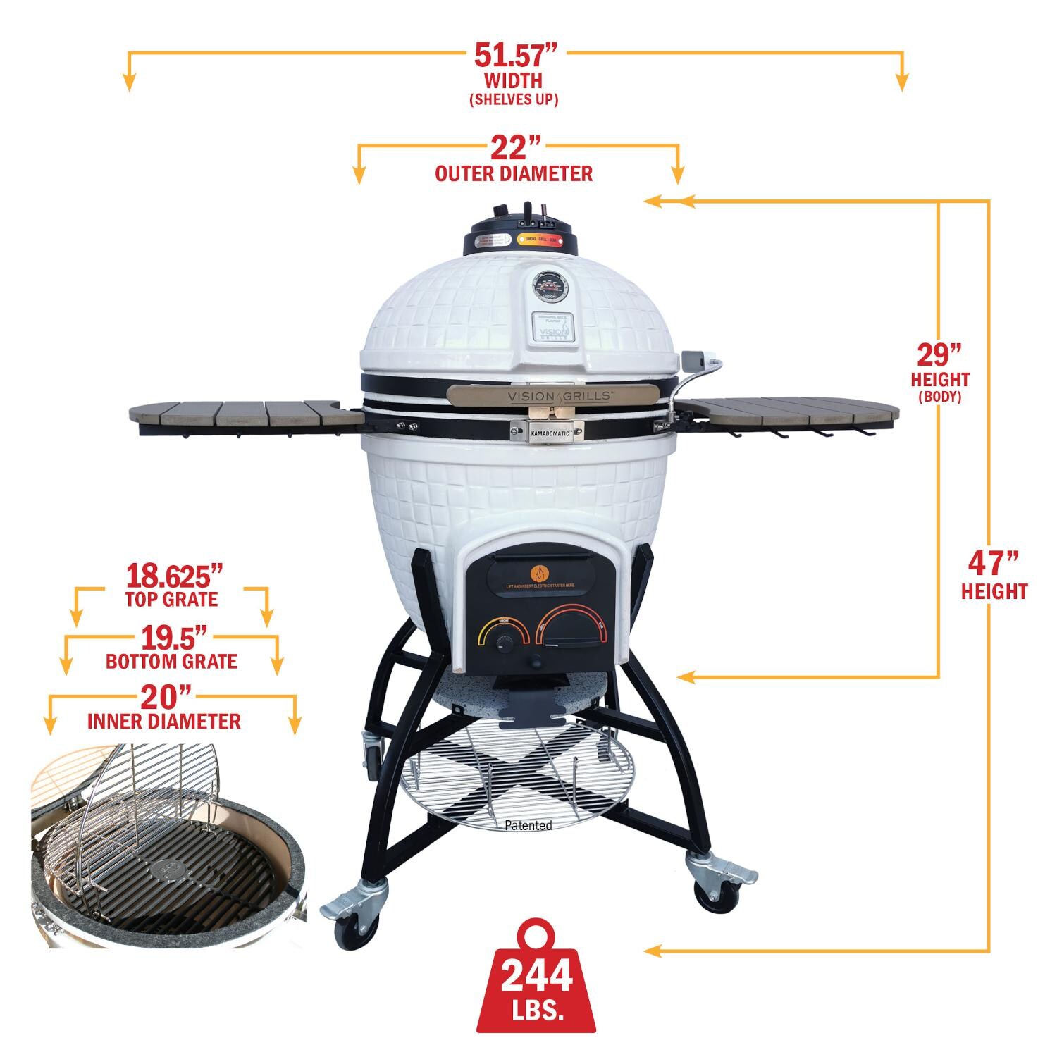 Vision XR-402WC Elite Series Kamado Grill - Dimensions thumbnail
