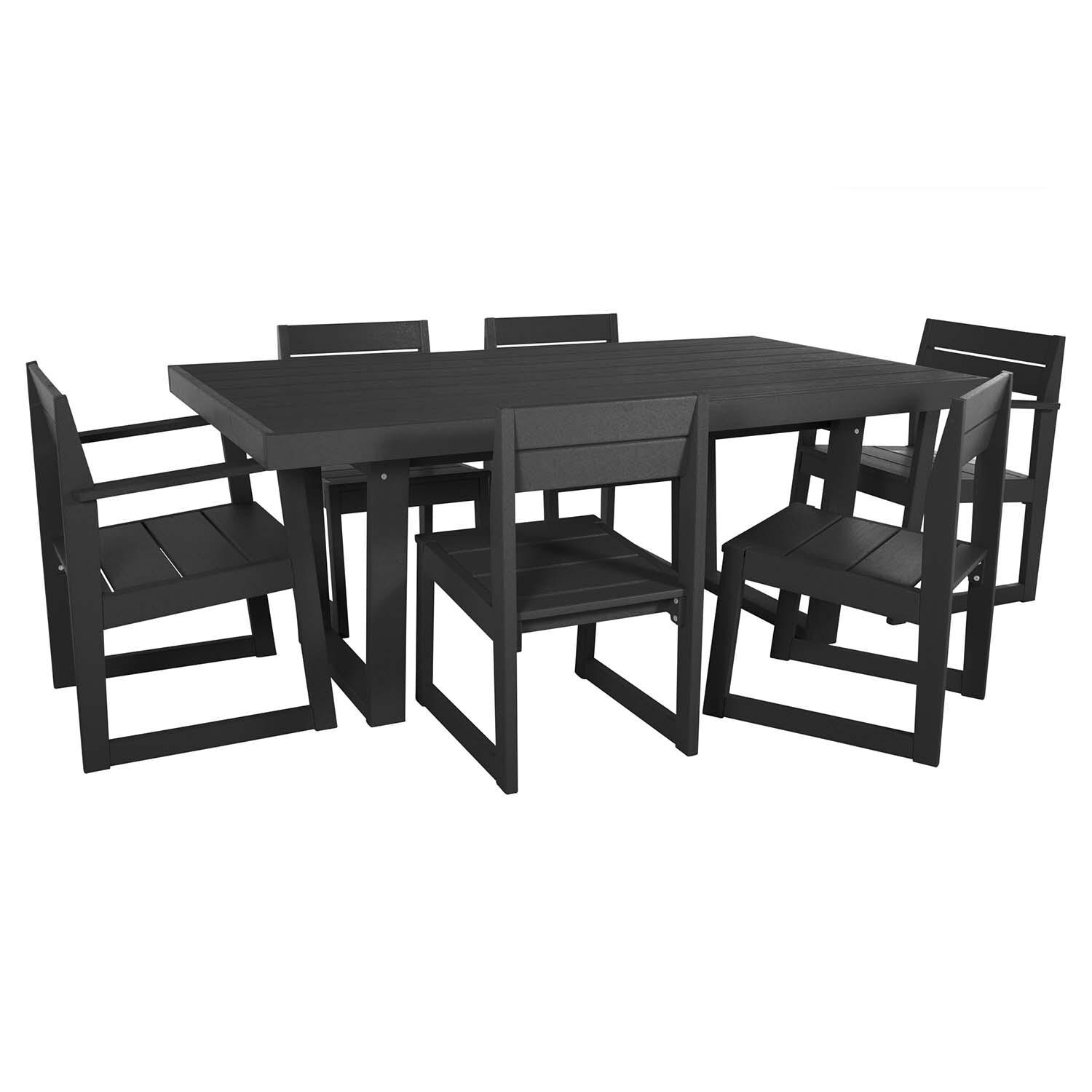 Hazel Cove 7 Pc Recycled Plastic Dining Set in Black Sand by Lakeview Outdoor Designs - White Background thumbnail