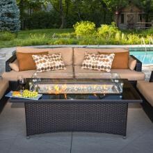 The Outdoor GreatRoom Company Montego 59-Inch Linear Propane Gas Fire Pit Table with 42-Inch Crystal Fire Burner - Basalm Brown - Key Valve Control image