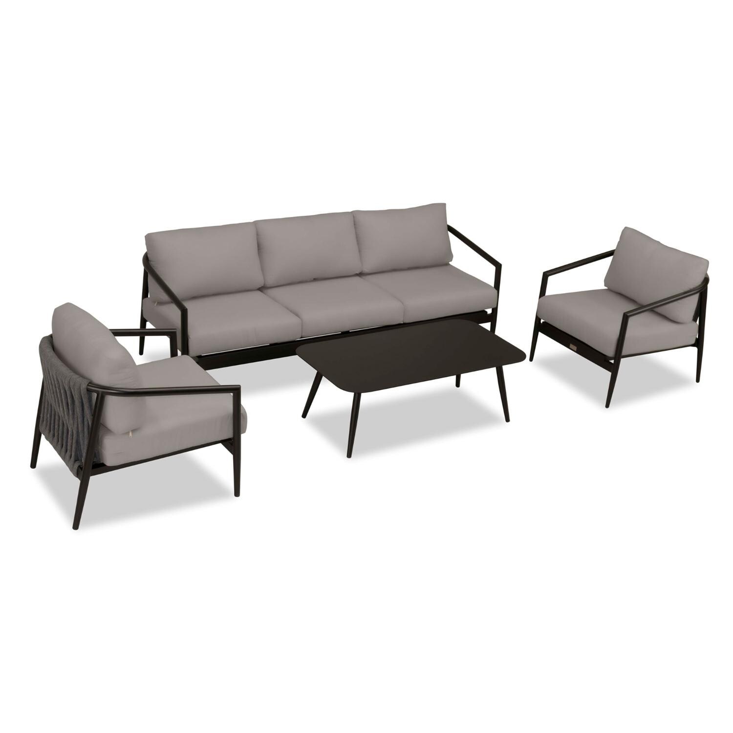 Lakeview Midnight Cove 4 Pc Aluminum Sofa Seating Set in Black/Carbon/Canvas Charcoal - Top - White Background thumbnail