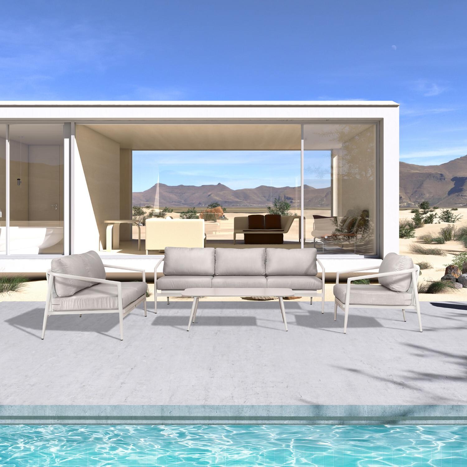 Lakeview Midnight Cove 4 Pc Aluminum Sofa Loveseat Seating Set in Urban Stone/Carrera/Cast Silver - Lifestyle thumbnail