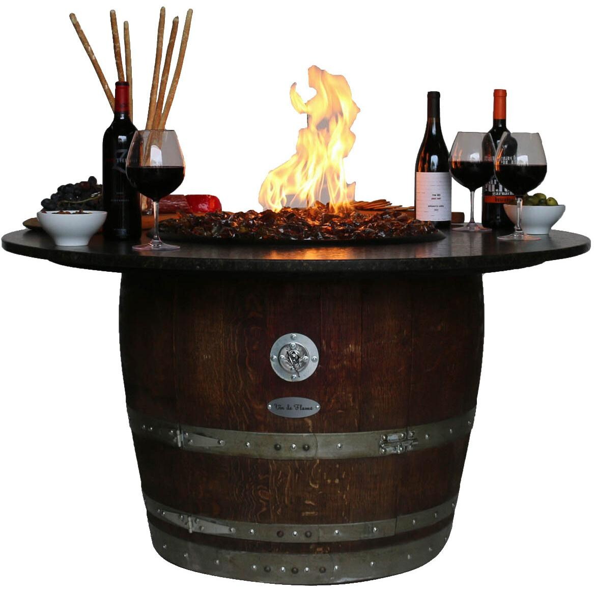 Vin De Flame Reserve 48-Inch Wine Barrel Fire Pit Table W/ 65,000 BTU Match Light Burner - Dining Height - Polished Uba Tuba Top thumbnail