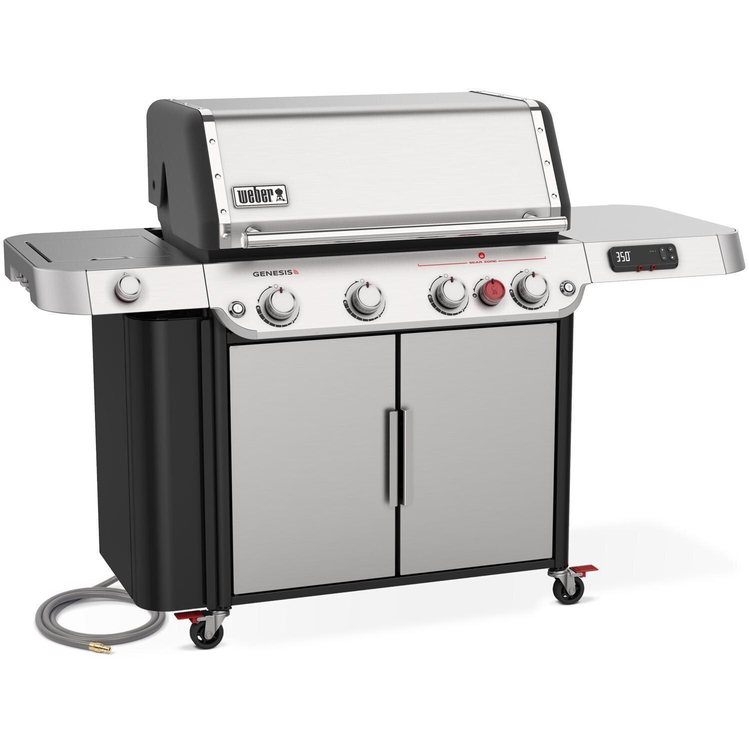 Weber GENESIS 38800001 SPX-435 Natural Gas Smart Grill with Sear Burner & Side Burner - Stainless Steel - Left-Side Angled View - White Background thumbnail