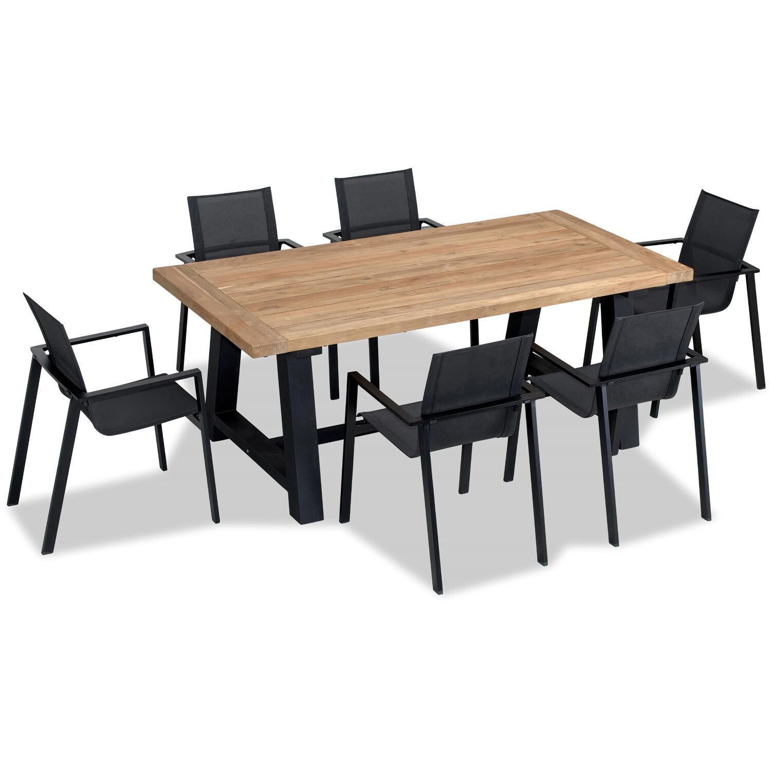 Spring Bay 6 Seat Reclaimed Teak Patio Dining Set - Angled View From Above - White Background thumbnail