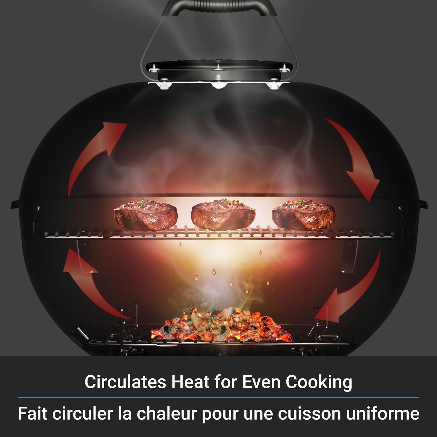Broil King 401110B Kettle 22 1/2-in Crown Charcoal Grill - Black - Even Heat Distribution for Grilling - Detail thumbnail