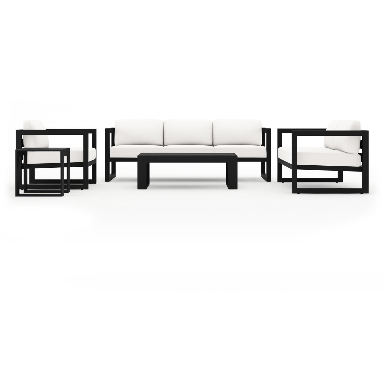 Misty Cove 5 Pc Aluminum Seating Set w/ Sofa in Black/Canvas Natural by Lakeview Outdoor Designs