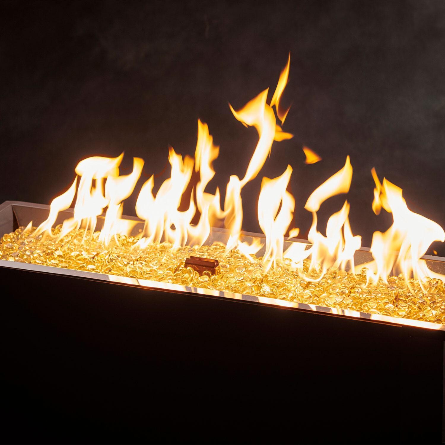 The Outdoor GreatRoom Company CFP1242DSING-B Crystal Fire Plus 42-in Linear Electronic Ignition Natural Gas Fire Pit Burner Kit - Inserted in Fire Pit - High Flame - Detail