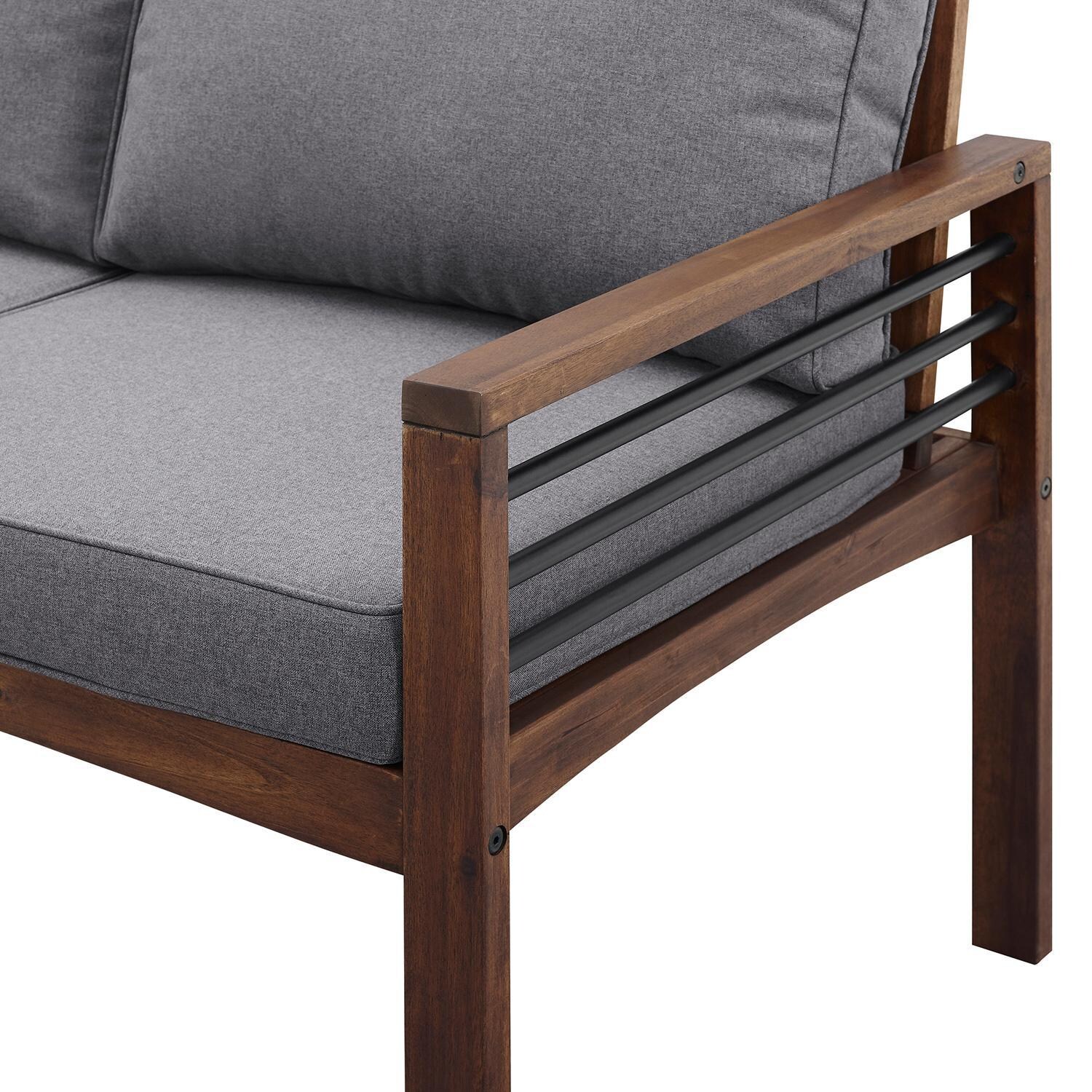 Ultimate Patio Land Bay Acacia & Steel Patio Loveseat W/ Gray Cushions - Dark Brown - Armrest Detail thumbnail