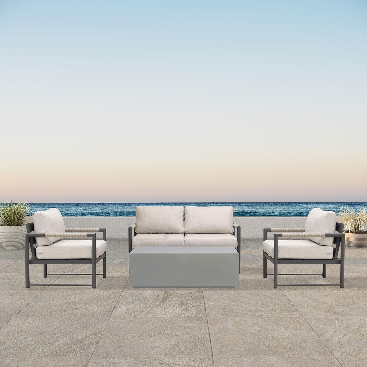 Lakeview AVEBAY-BK-CO-SET111-CS Avenue Bay Black/Carbon 5 Pc Loveseat Set - Cast Silver - On Patio - Lifestyle thumbnail