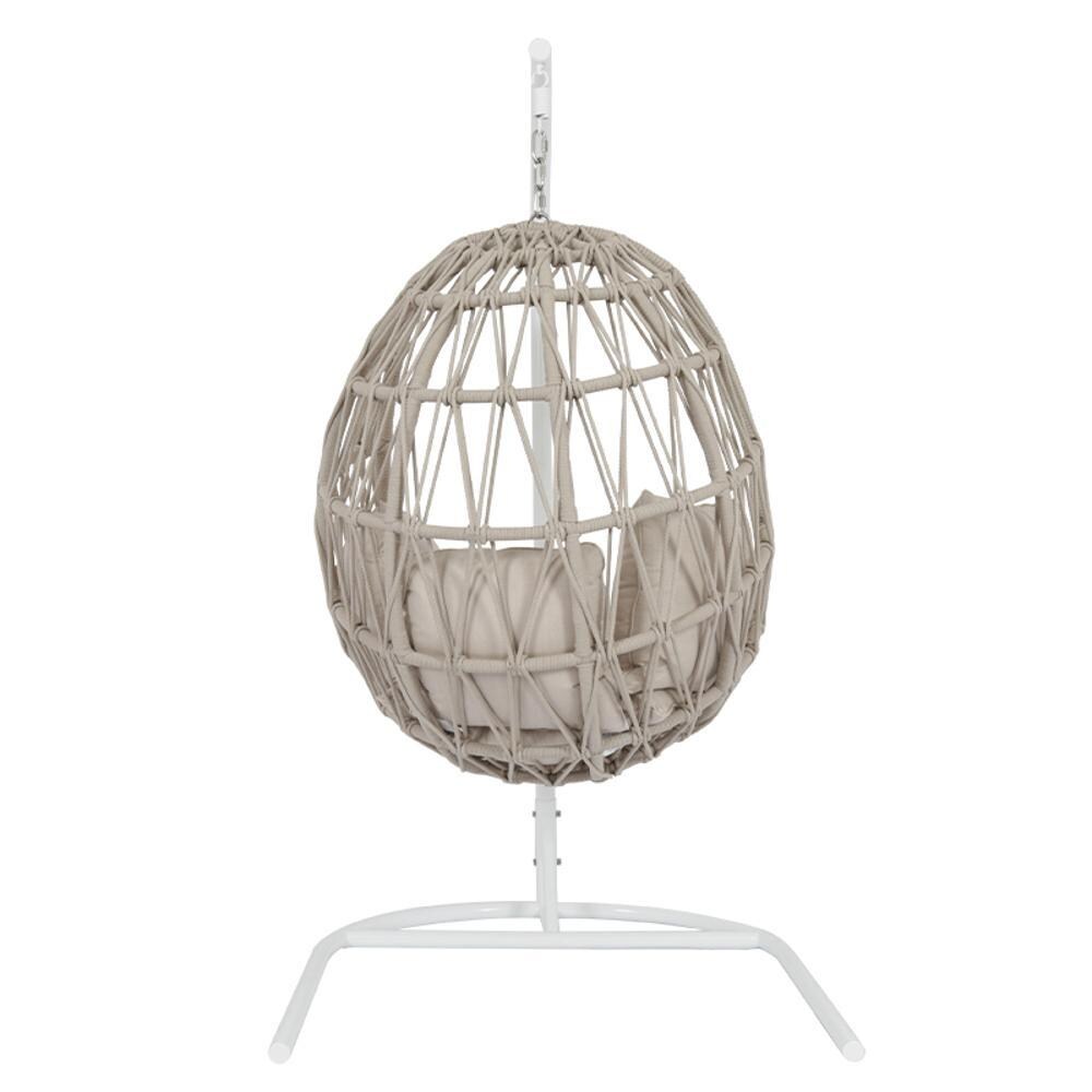 Sunset West - 4301-HC-8353 - Dana Olefin Rope Hanging Patio Club Chair On Stand W/ Sunbrella Linen Canvas Cushions - Rear View thumbnail