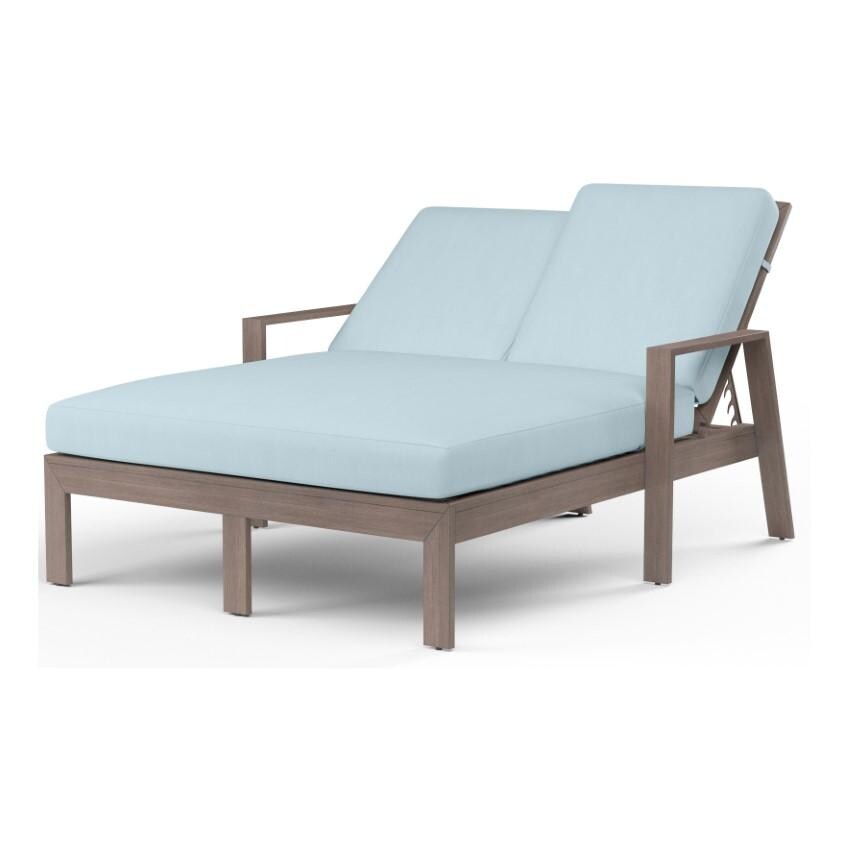 Laguna Aluminum Double Chaise Lounge in Driftwood/Canvas Skyline by Sunset West