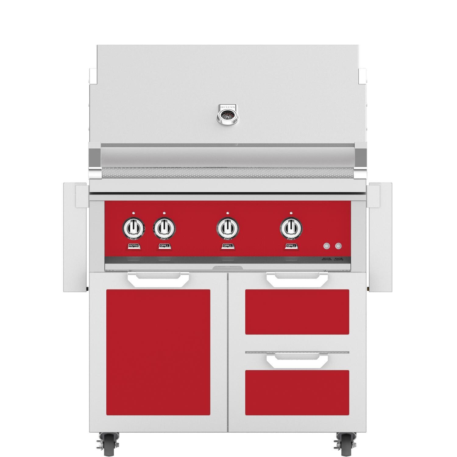 Hestan 36-Inch Freestanding Natural Gas Grill W/ All Infrared Burners & Rotisserie On Double Drawer & Door Tower Cart - Matador - GSBR36-NG-RD thumbnail