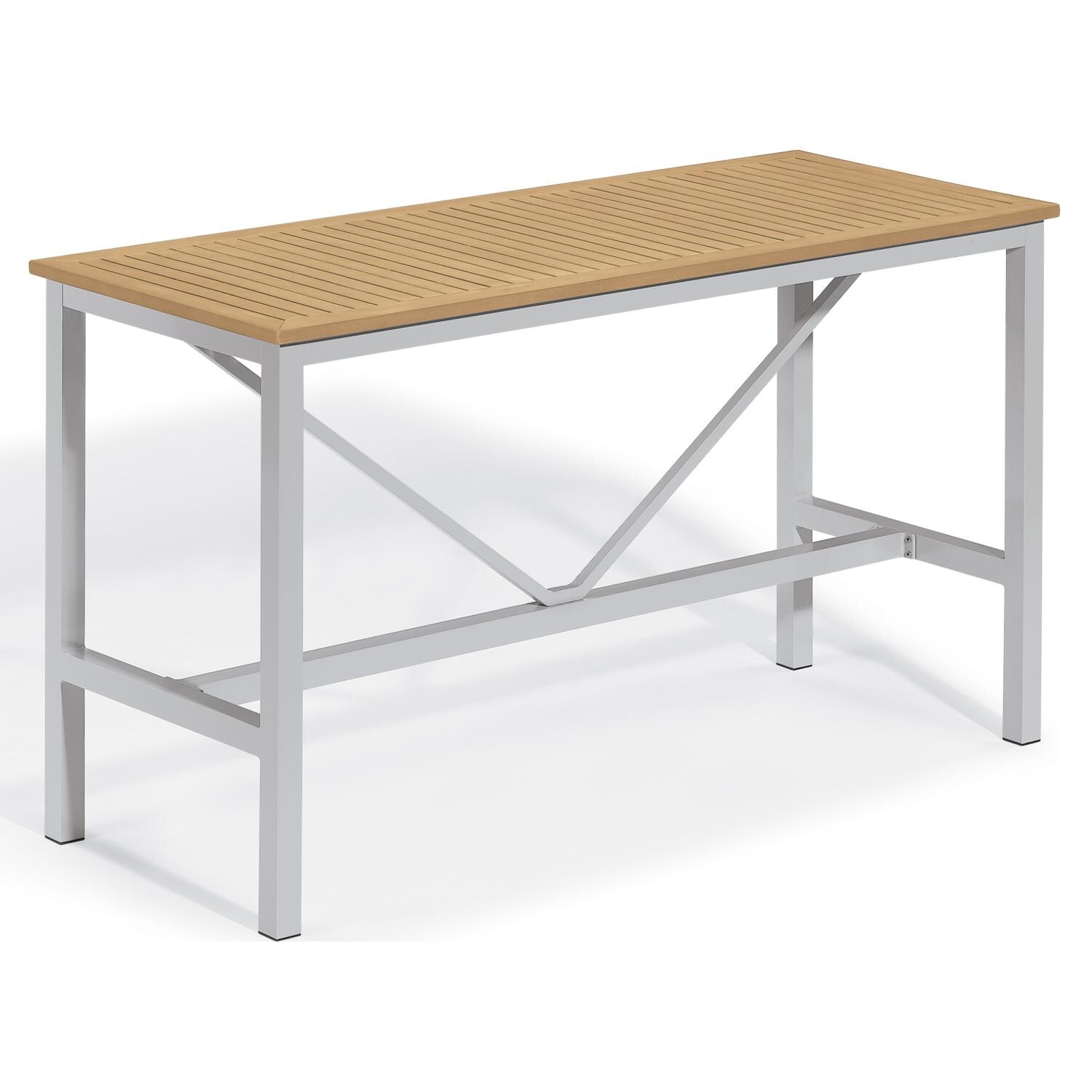 Travira Aluminum 72 X 30 Inch Rectangular Patio Bar Table W/ Tekwood Natural Top By Oxford Garden - Display - White Background thumbnail