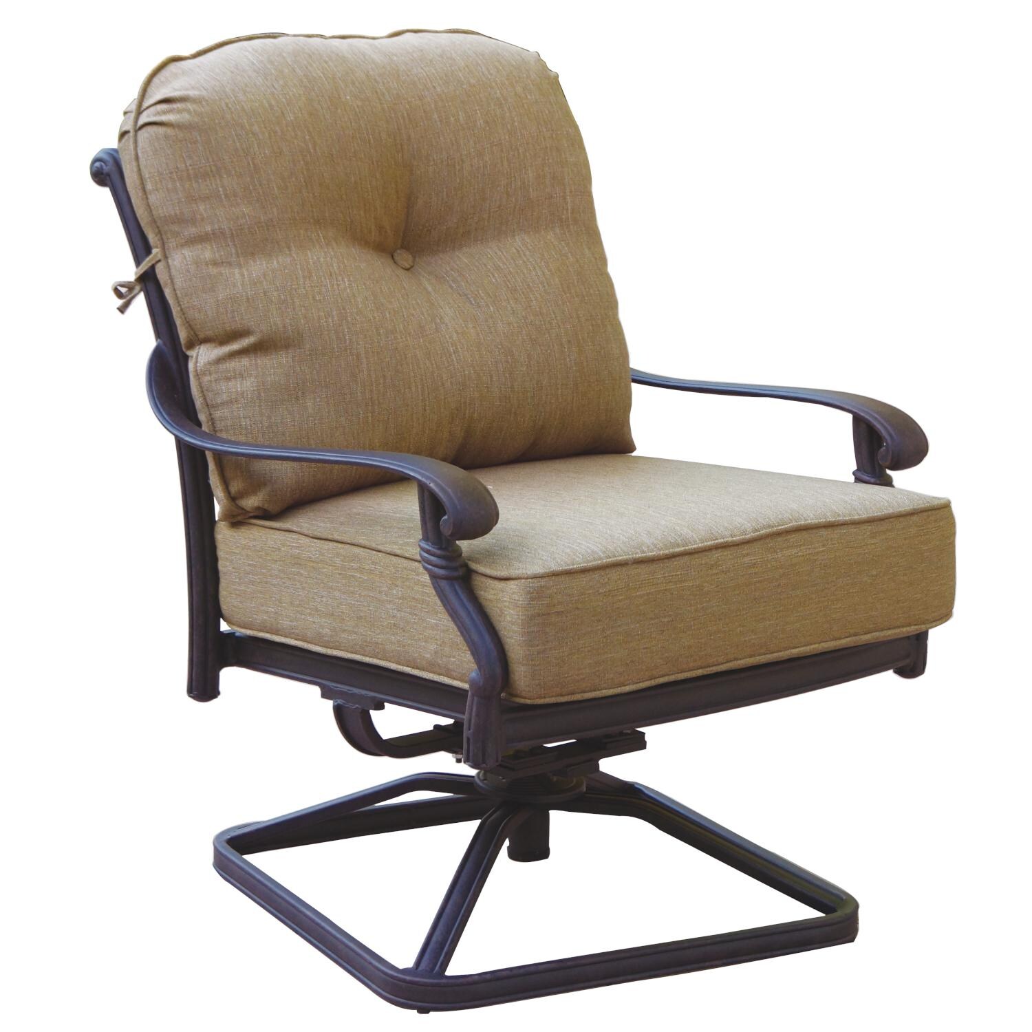 Darlee DL2056-5PCR-80Q Santa Monica 5 Piece Cast Aluminum Patio Conversation Swivel Club Chair Seating Set W/ Ice Bucket Insert & Sesame Cushions - Swivel Rocker Club Chair thumbnail