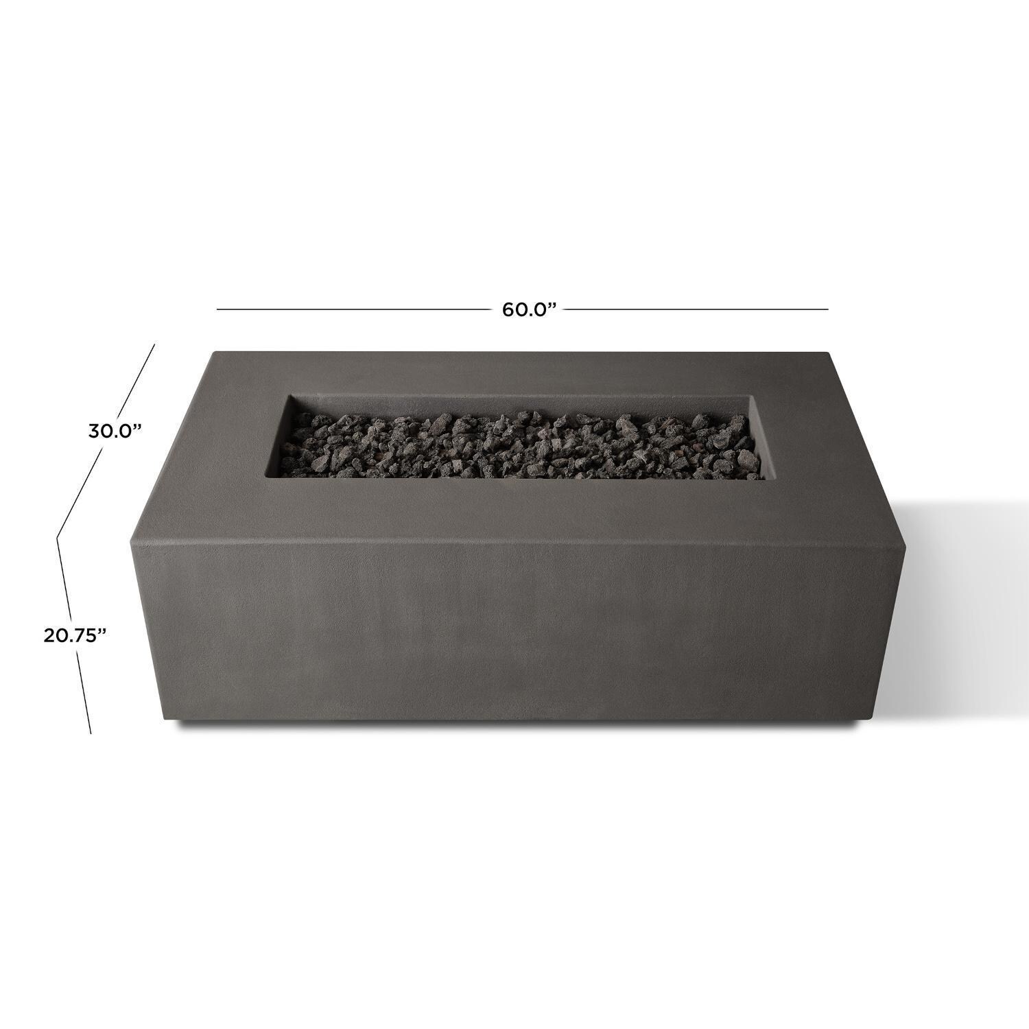 Olliewood 364LP-CBN 60 Inch Rectangular Glass Fiber Reinforced Concrete Propane Fire Pit Table in Carbon by BBQGuys Signature - Dimensions - Diagram thumbnail