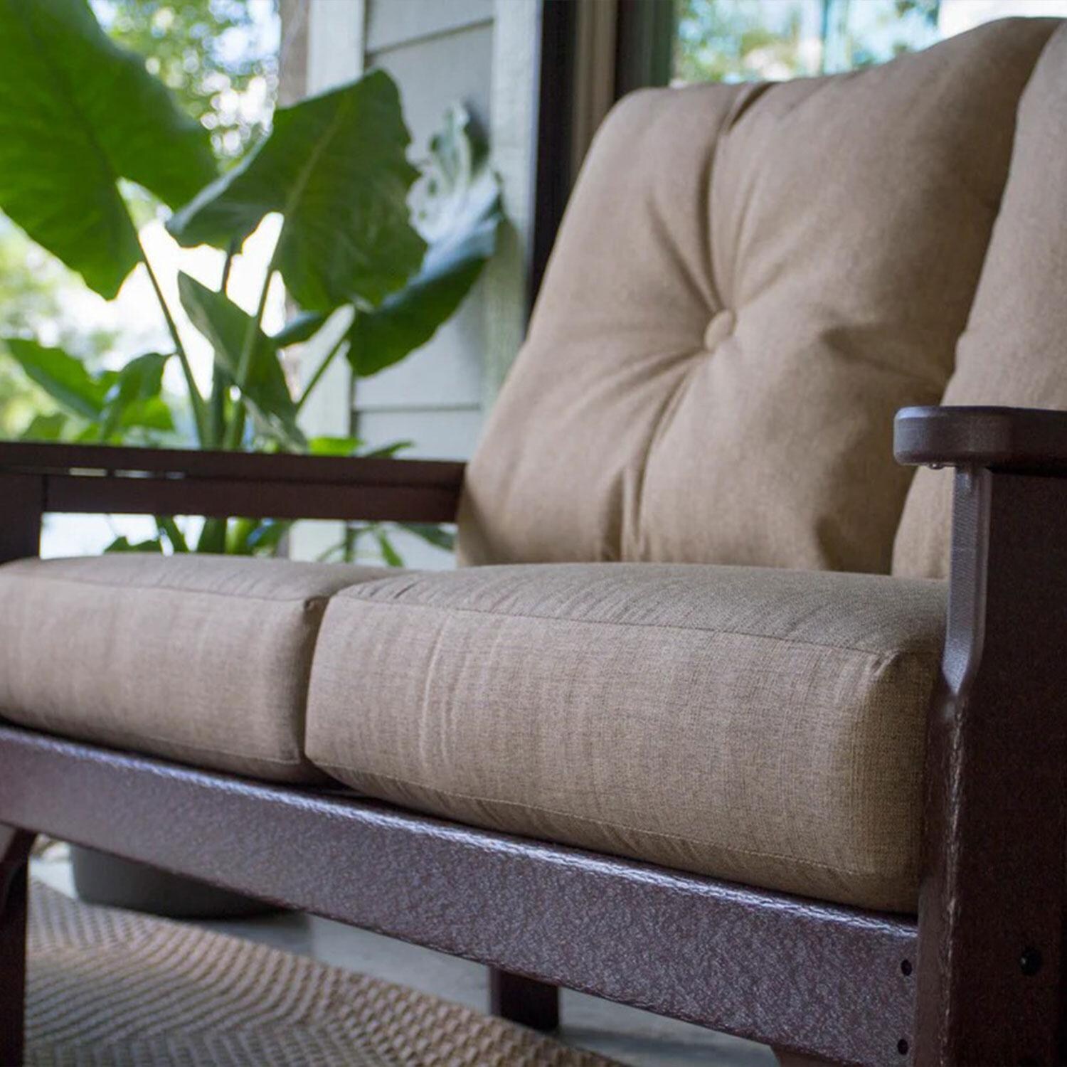 POLYWOOD Vineyard Deep Seating Settee - Black / Grey Mist - Cushion Seat - Shown in Teak/Spiced Burlap finish - Detail thumbnail