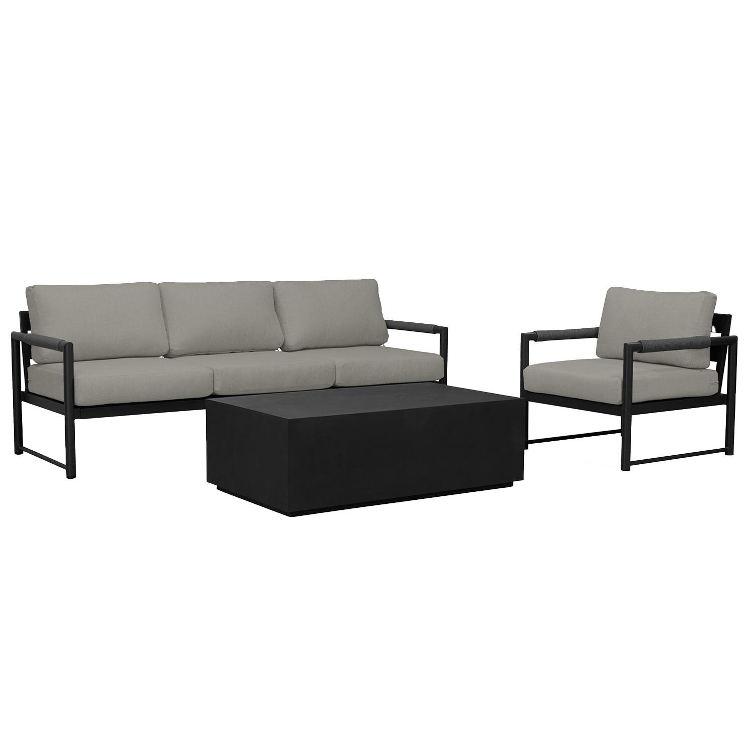 Lakeview AVEBAY-BK-CO-SET130-CC Avenue Bay Black/Carbon 3 Pc Sofa Set - Canvas Charcoal - Angled - White Background thumbnail