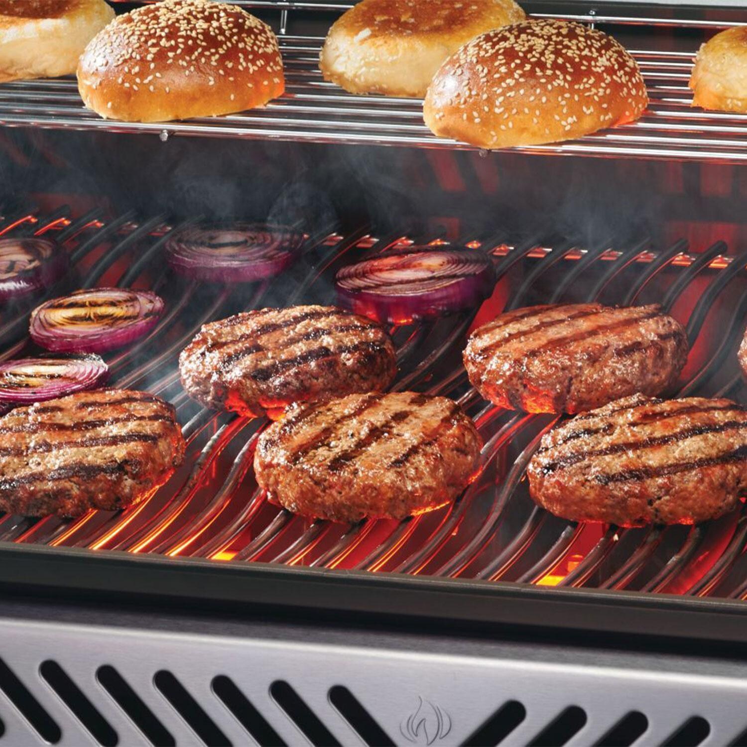 Napoleon RP625SIBNSS-2 Rogue PRO 625 Propane Gas Grill w/ Infrared Side Burner - Stainless Steel - Grilling Burgers - Lifestyle thumbnail