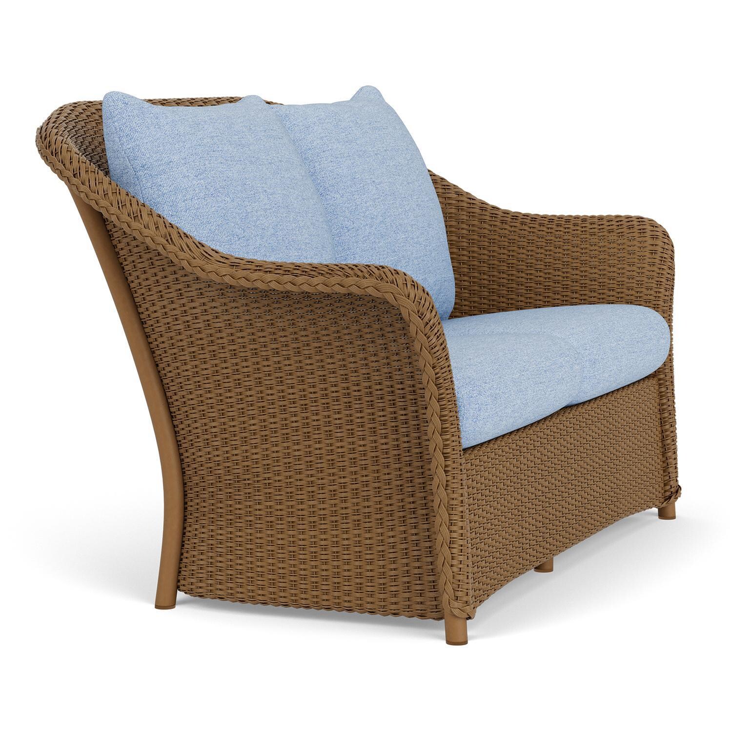 Lloyd Flanders Weekend Retreat Loveseat in Hickory Finish W/ Demo Skyway Fabric - Angled thumbnail