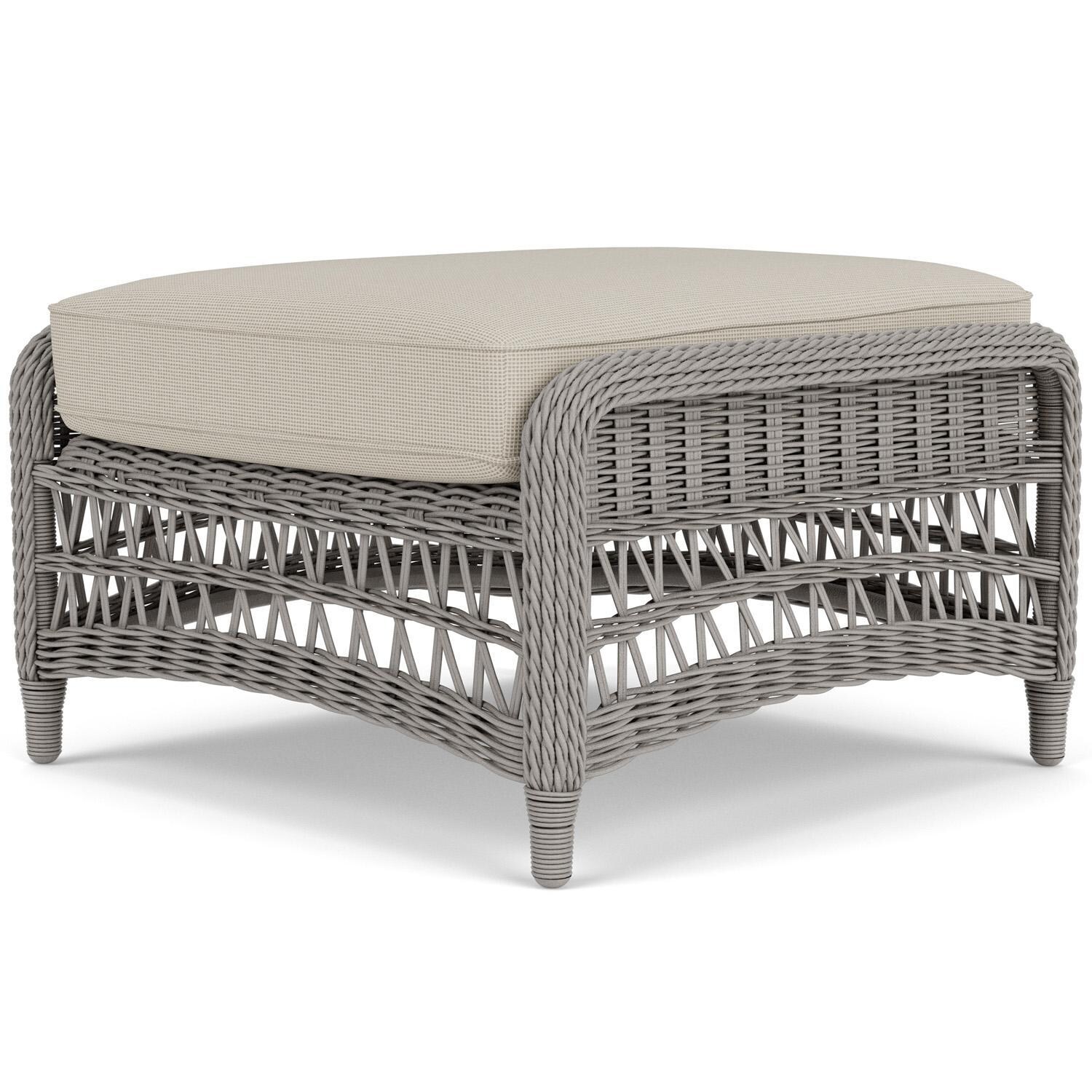 Lloyd Flanders Mackinac Ottoman in Putty Finish with Fife Fog Fabric - Rear Right thumbnail