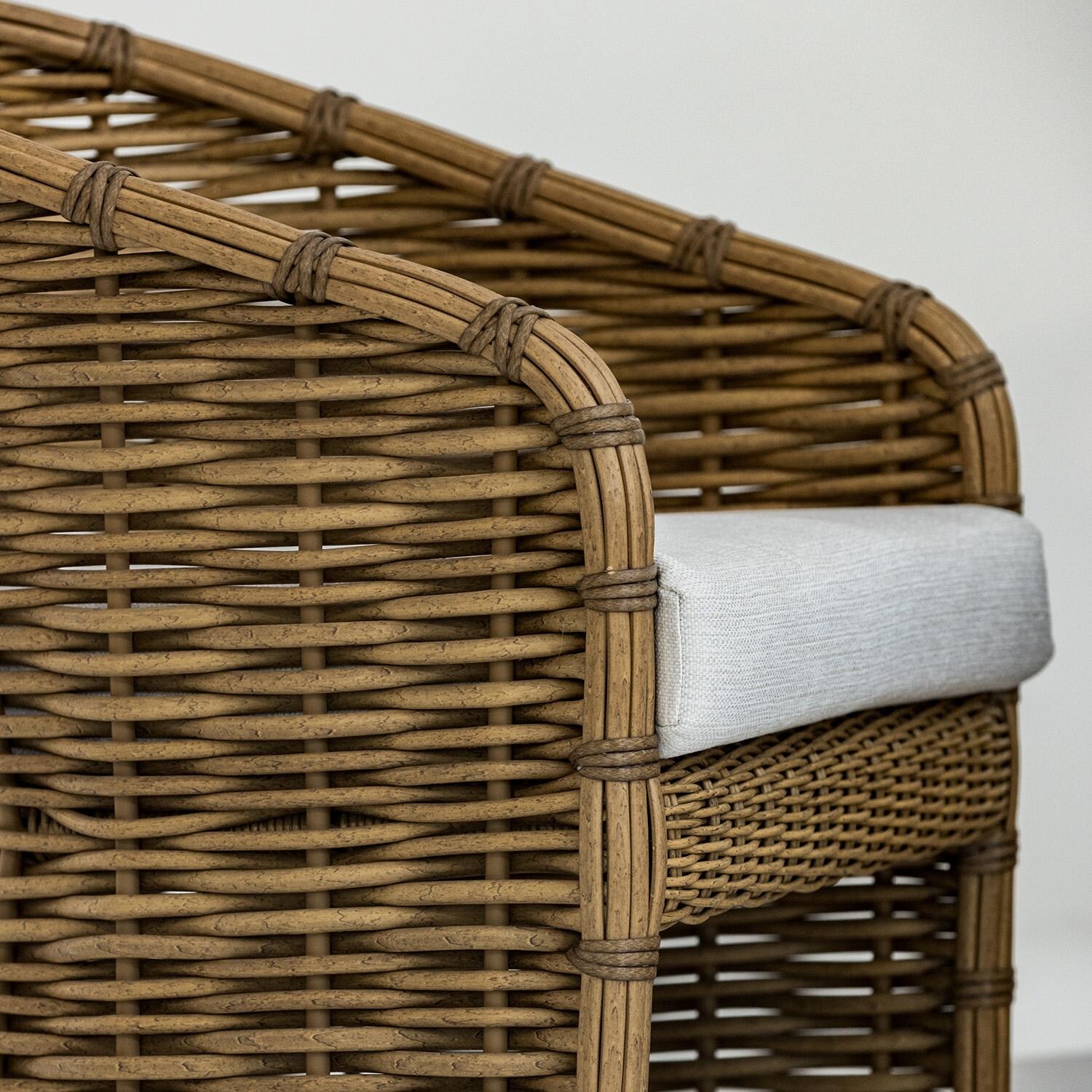 Playa Resin Wicker Dining Arm Chair in Medium Wood/Soothe Pearl by Sunset West - Side - White Background thumbnail